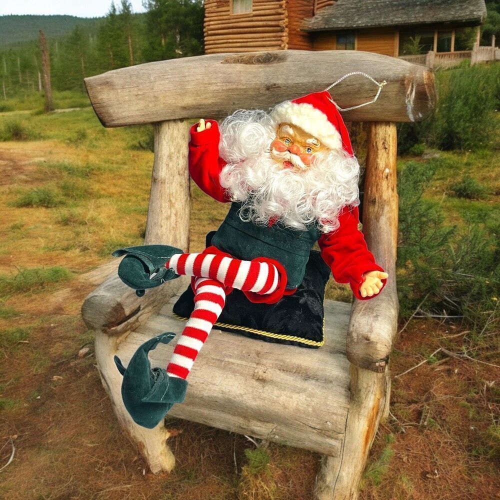 Vtg Shelf Sitter SANTA CLAUS Elf Knee Hugger Ornament Bendable Christmas 12”